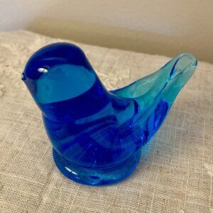 Artist Signed Vintage Blue Bird of Happiness Handcrafted Glass Figurine